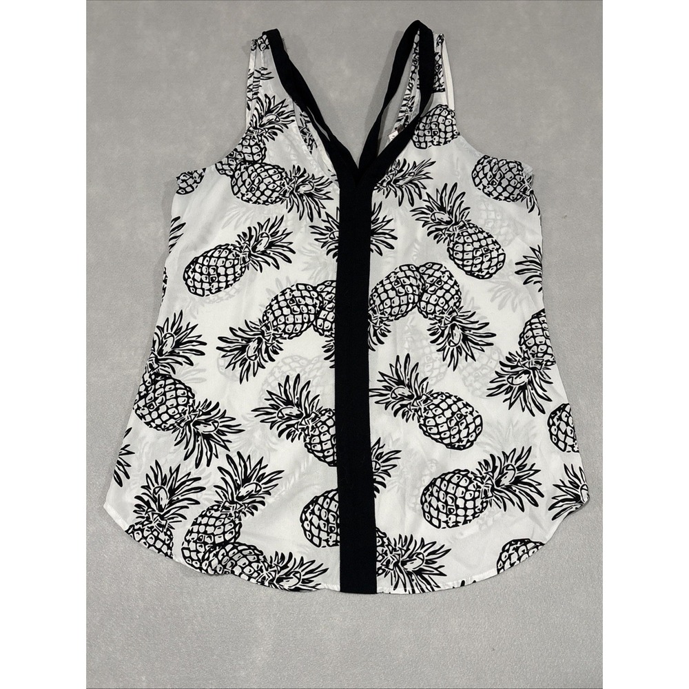 Candies Womens Medium White Black Tropical Abstract Pineapple Shirt Tank